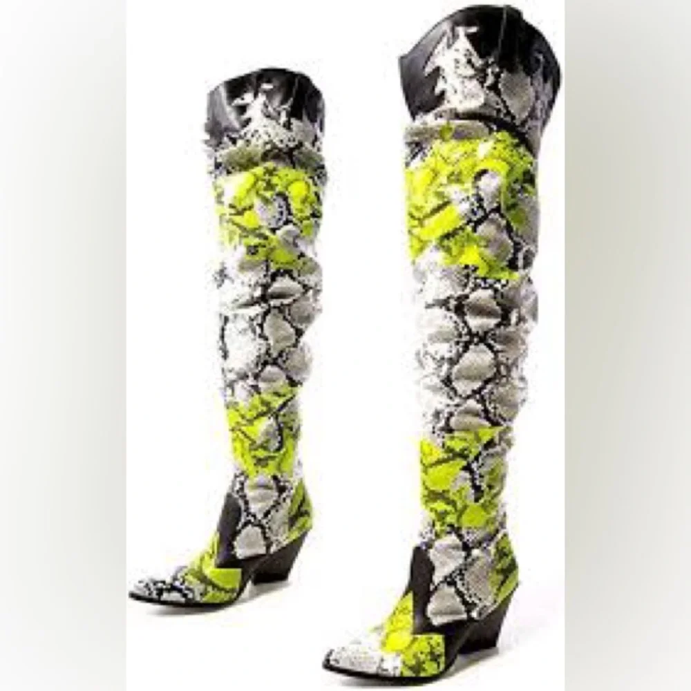 Cape Robbin Snake Print Over the Knee Boots - Black and Green
